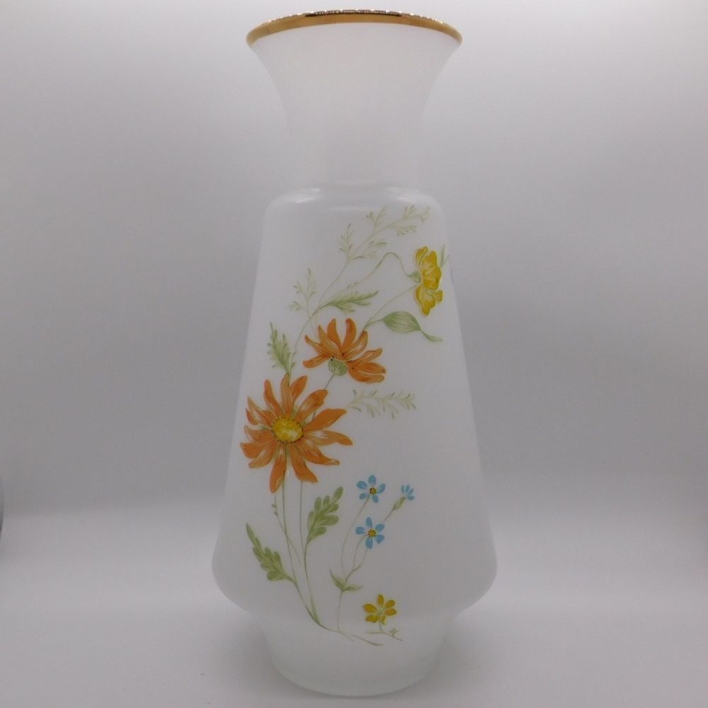 Satin glass painted vase